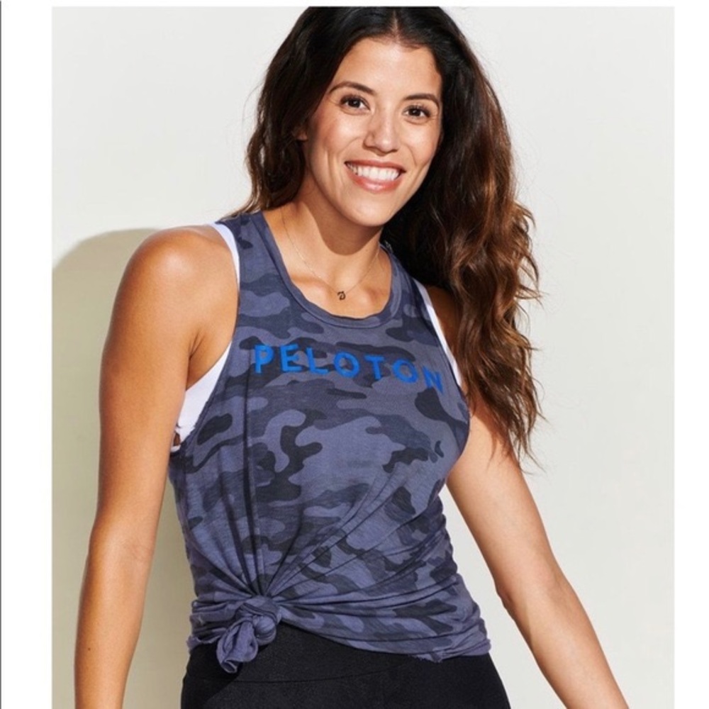 Peloton blue camo tank top